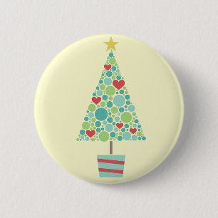 Cute hearts pastel modern Christmas tree 2 Inch Round Button