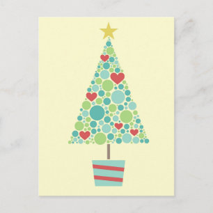 Cute hearts pastel modern Christmas tree Holiday Postcard
