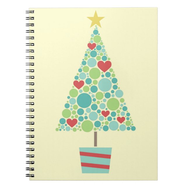 Cute hearts pastel modern Christmas tree Notebook (Front)