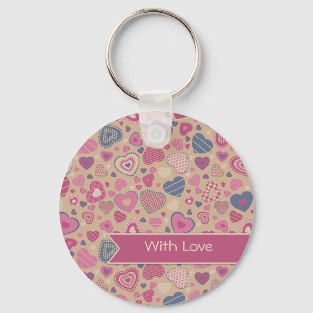Cute Hearts pattern - Beige Rose Keychain (Front)