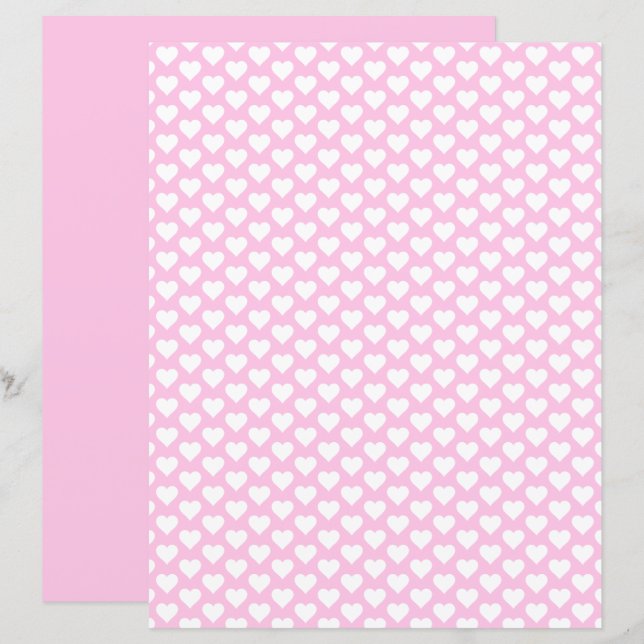 Cute Hearts Pattern Blush Pink Scrapbook Paper (Front/Back)