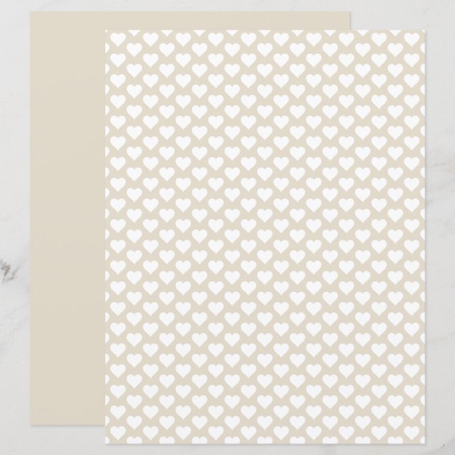 Cute Hearts Pattern Earthy Beige Scrapbook Paper (Front/Back)
