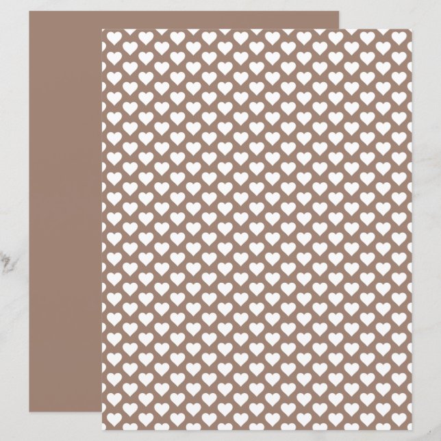 Cute Hearts Pattern Earthy Brown Scrapbook Paper (Front/Back)