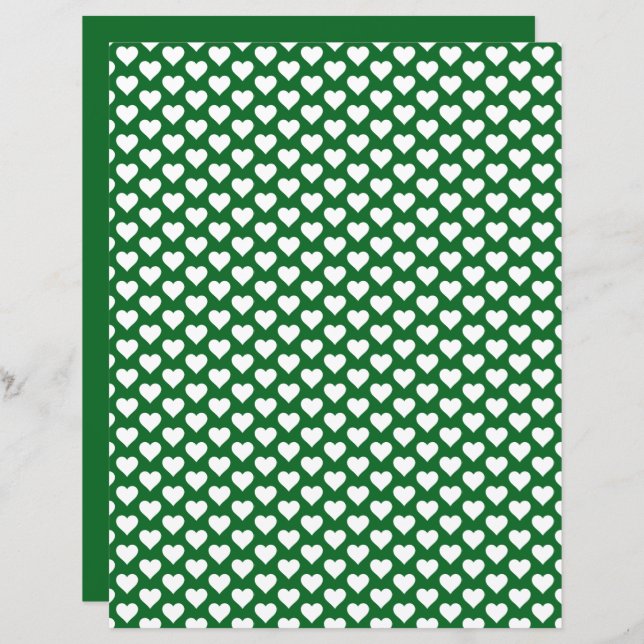 Cute Hearts Pattern Forest Green Scrapbook Paper (Front/Back)