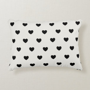 Cute Hearts Pattern in Chic Black and White Accent Pillow