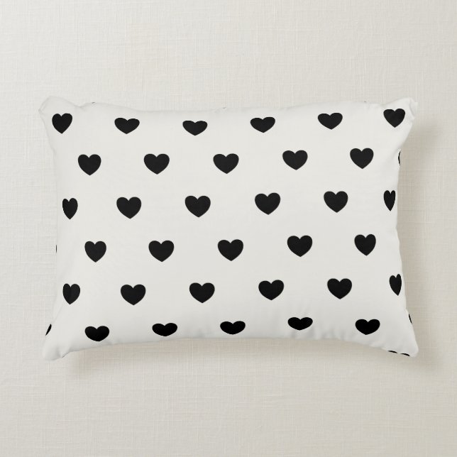 Cute Hearts Pattern in Chic Black and White Accent Pillow (Front)