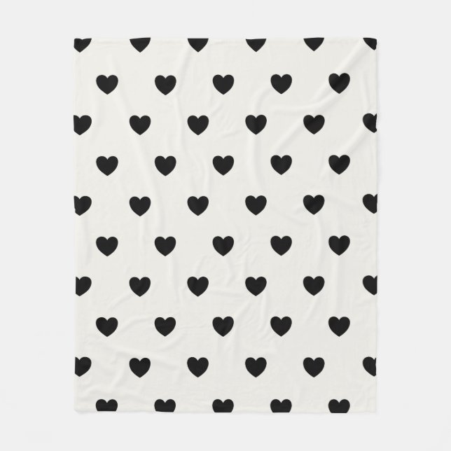 Cute Hearts Pattern in Chic Black and White Fleece Blanket (Front)