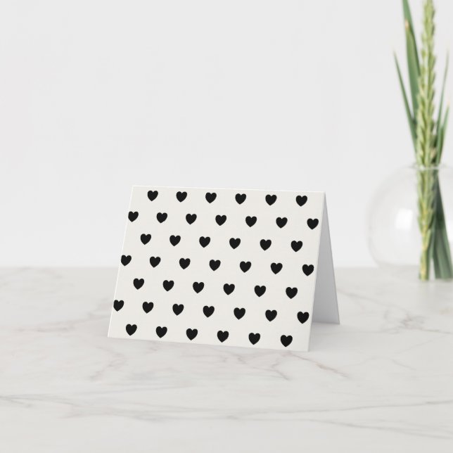 Cute Hearts Pattern in Chic Black and White Note Card (Front)