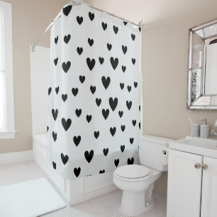 Cute Hearts Pattern in Chic Black and White Shower