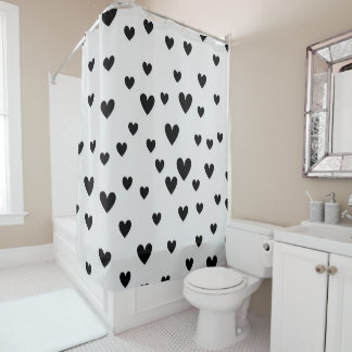 Cute Hearts Pattern in Chic Black and White Shower
