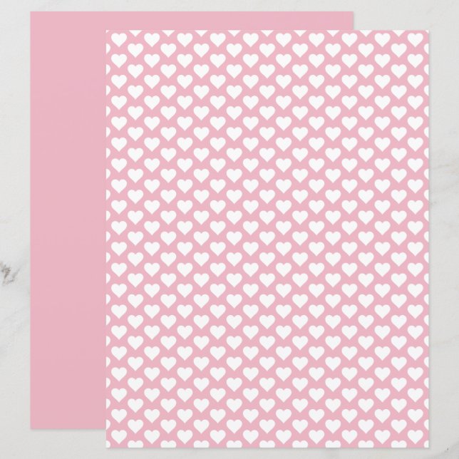 Cute Hearts Pattern Pastel Pink Scrapbook Paper (Front/Back)