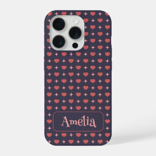 Cute Hearts Pattern Personalized Text iPhone 15 Pro Case
