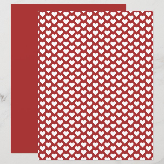 Cute Hearts Pattern Red Scrapbook Paper (Front/Back)