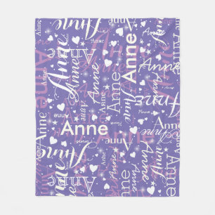 Cute Hearts Periwinkle Baby Girls Name Fleece Blanket