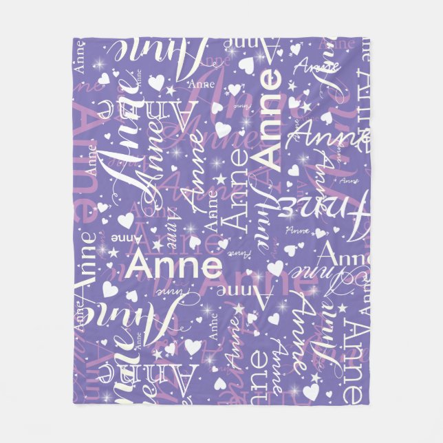 Cute Hearts Periwinkle Baby Girls Name Fleece Blanket (Front)