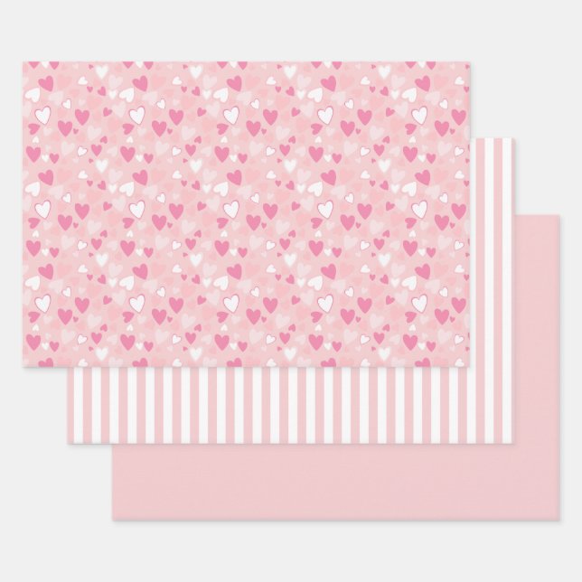 Cute Hearts Pink  Wrapping Paper Sheet (Set)