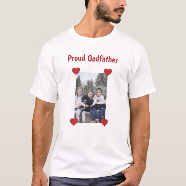 Cute Hearts Proud Godfather Love Vertical Photo T-Shirt (Front)