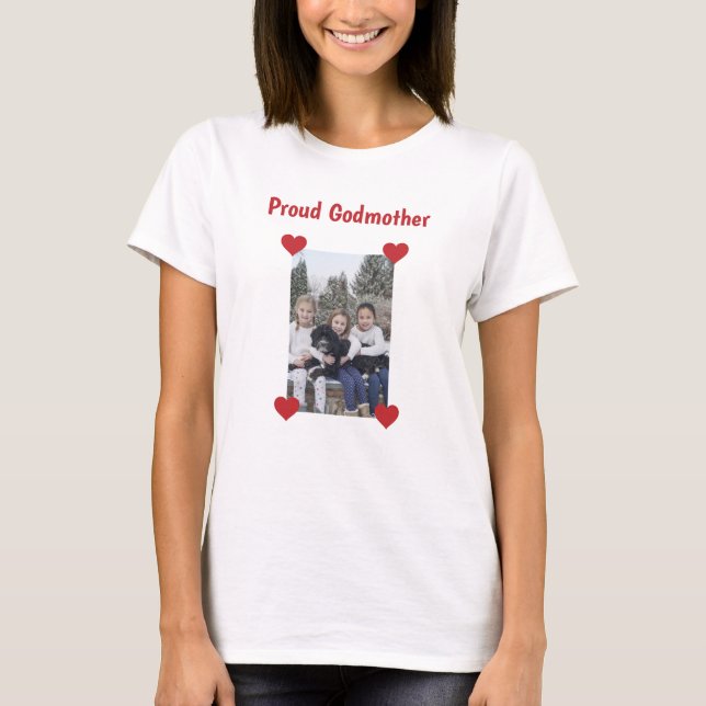 Cute Hearts Proud Godmother Love Vertical Photo T-Shirt (Front)