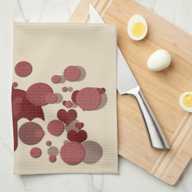 Cute Hearts Rain Kitchen Towel (Quarter Fold)