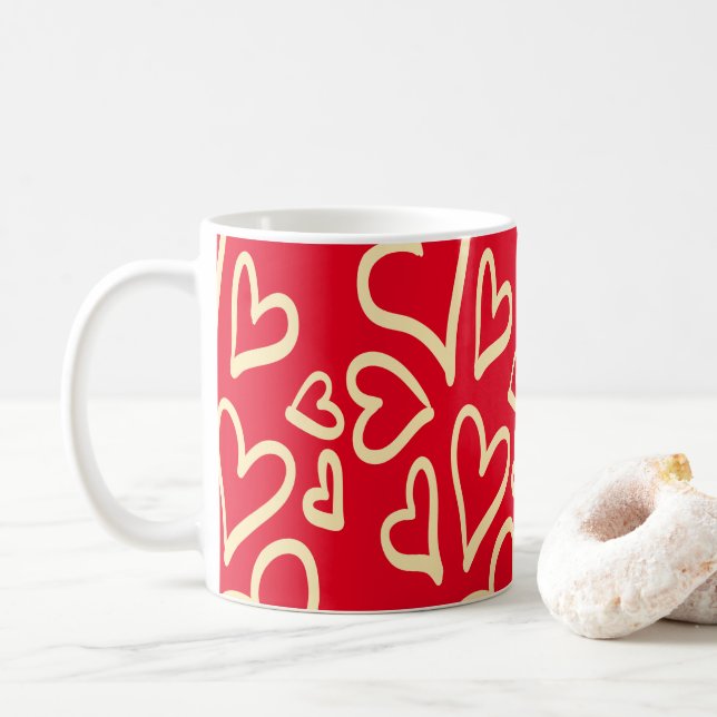 Cute Hearts Red Valentine's Day  Coffee Mug (With Donut)