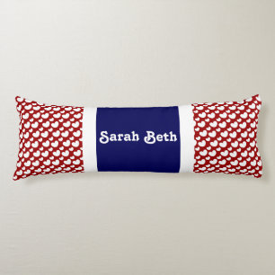Cute Hearts, Red White & Blue, Add your name Body Pillow