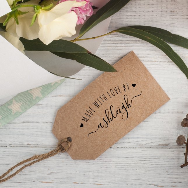 Cute Hearts & Script Made With Love | Custom Name Rubber Stamp (Creator Uploaded)