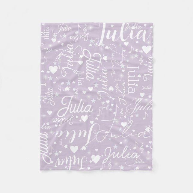 Cute Hearts, Stars and Music Notes Small Thistle  Fleece Blanket (Front)