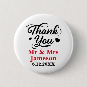 Cute Hearts Thank You Mr Mrs Wedding 2 Inch Round Button
