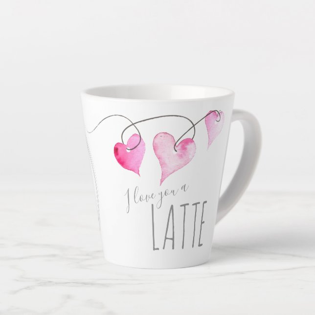 Cute Hearts Valentines Day Gift Coffee Lover Latte Mug (Right Angle)