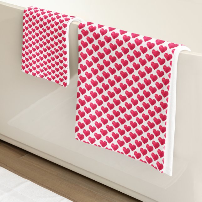 Cute Hearts Valentines Watercolor Simple Pattern Bath Towel Set (Creator Uploaded)
