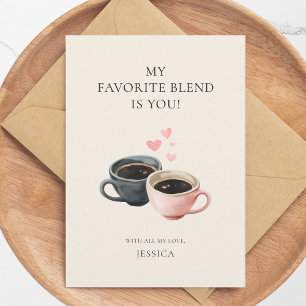 Cute Hearts Watercolor Coffee Cups Valentine's Day Holiday Card