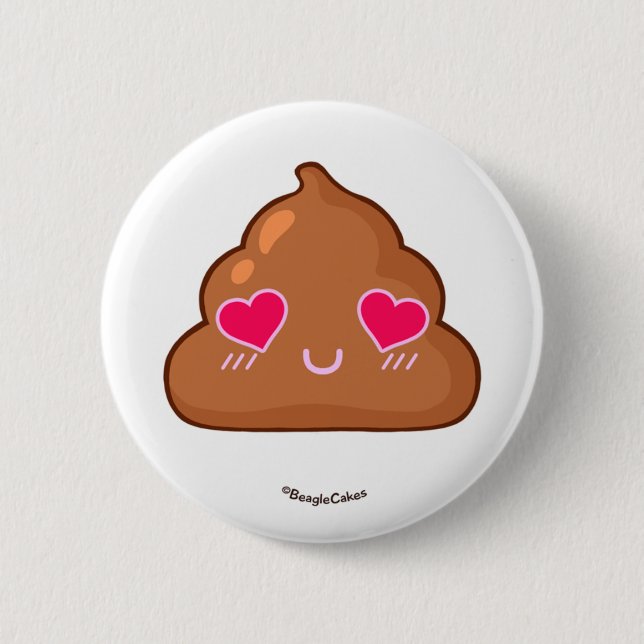 Cute Heartsy Eyes Poop Pinback Button (Front)