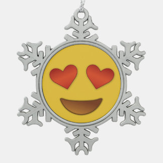 Cute Hearty Eyes Emoji Snowflake Pewter Christmas Ornament