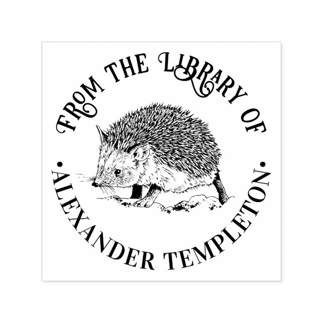 Cute Hedgehog #2 Round Library Book Name Self-inking Stamp (Design)