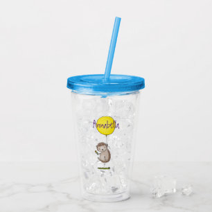 Cute hedgehog and balloon cartoon pattern acrylic tumbler