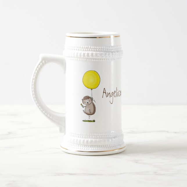 Cute hedgehog and balloon cartoon pattern beer stein (Left)