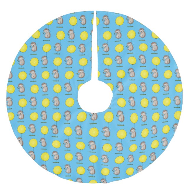 Cute hedgehog and balloon cartoon pattern brushed polyester tree skirt (Front)