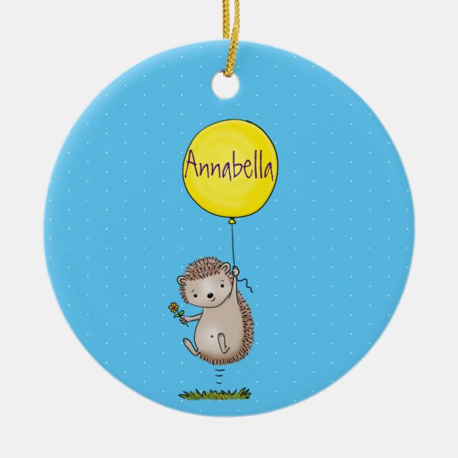Cute hedgehog and balloon cartoon pattern ceramic ornament (Front)