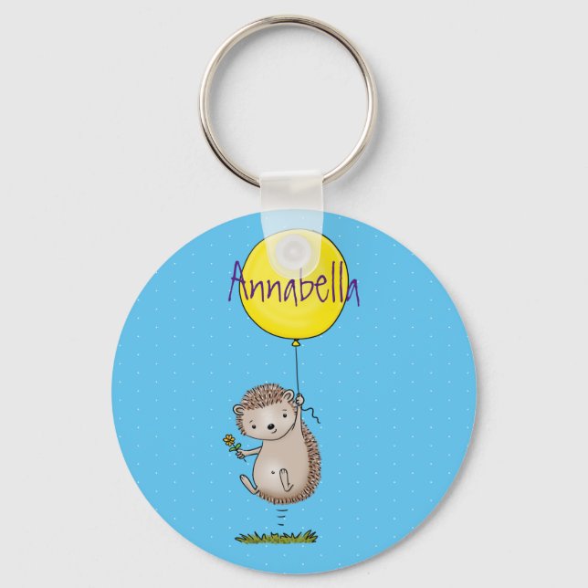 Cute hedgehog and balloon cartoon pattern keychain (Front)