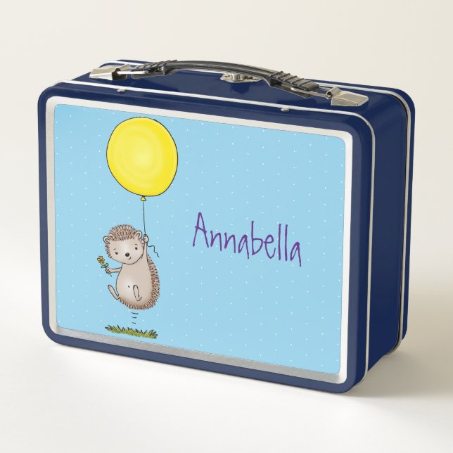 Cute hedgehog and balloon cartoon pattern metal lunch box (Back)
