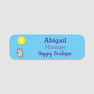 Cute hedgehog and balloon cartoon pattern name tag