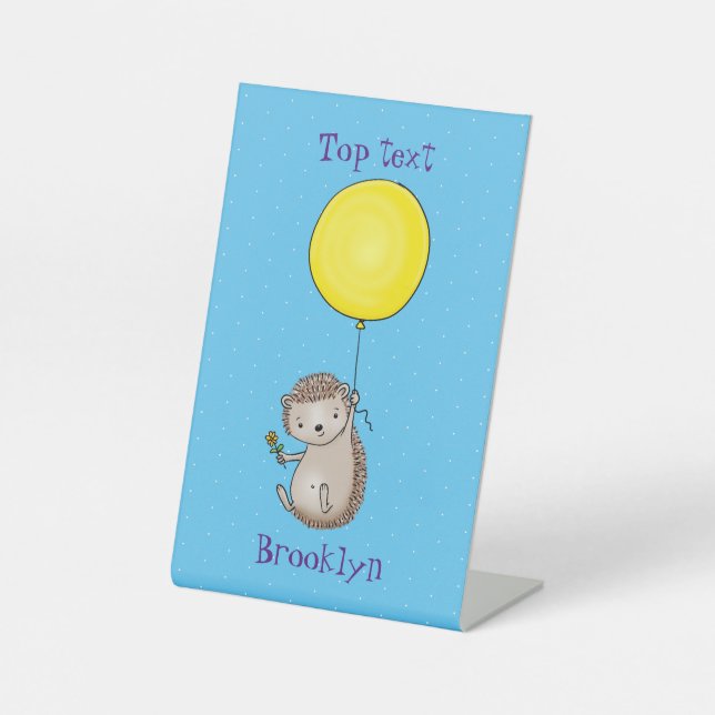 Cute hedgehog and balloon cartoon pattern pedestal sign (Front)