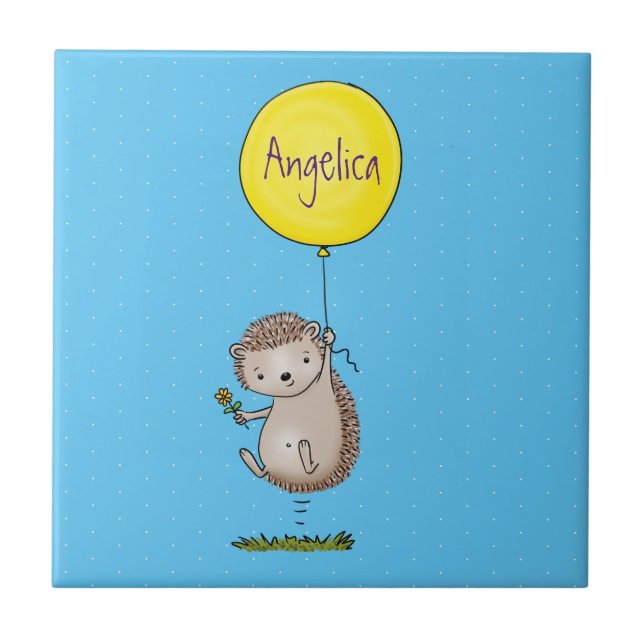Cute hedgehog and balloon cartoon pattern tile (Front)