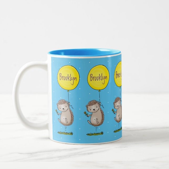 Cute hedgehog and balloon cartoon pattern Two-Tone coffee mug (Left)