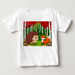 Cute Hedgehog and fox n a Bright Forest Baby T-Shirt