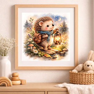 Cute Hedgehog And Lantern Kids Poster