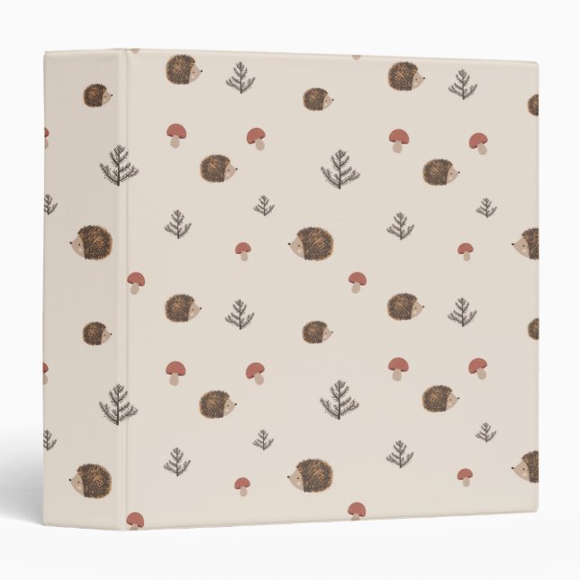 Cute Hedgehog and Mushrooms Forest Pattern Binder (Front/Spine)