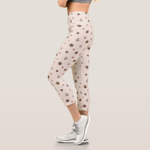 Cute Hedgehog and Mushrooms Forest Pattern Capri Leggings