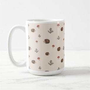 Cute Hedgehog and Mushrooms Forest Pattern Coffee Mug