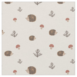 Cute Hedgehog and Mushrooms Forest Pattern Fabric
